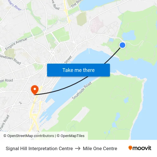 Signal Hill Interpretation Centre to Mile One Centre map