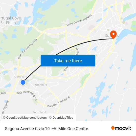 Sagona Avenue Civic 10 to Mile One Centre map