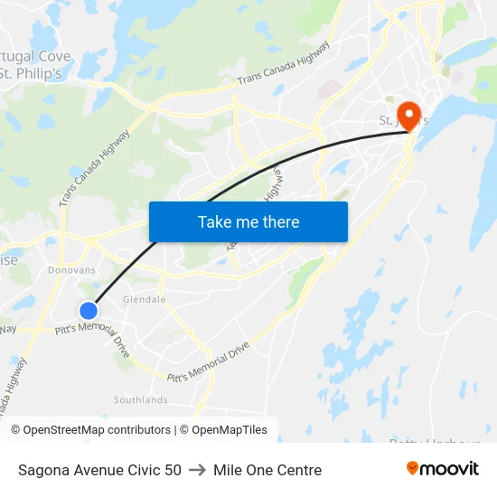 Sagona Avenue Civic 50 to Mile One Centre map