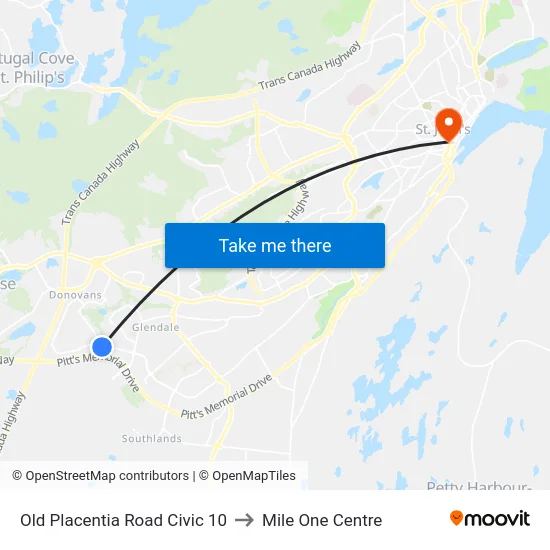 Old Placentia Road Civic 10 to Mile One Centre map