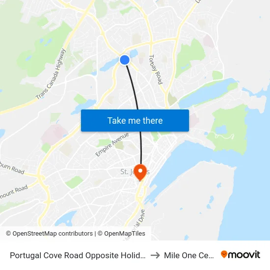 Portugal Cove Road Opposite Holiday Inn to Mile One Centre map