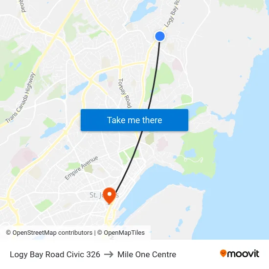 Logy Bay Road Civic 326 to Mile One Centre map