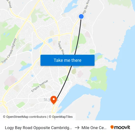 Logy Bay Road Opposite Cambridge Ave to Mile One Centre map