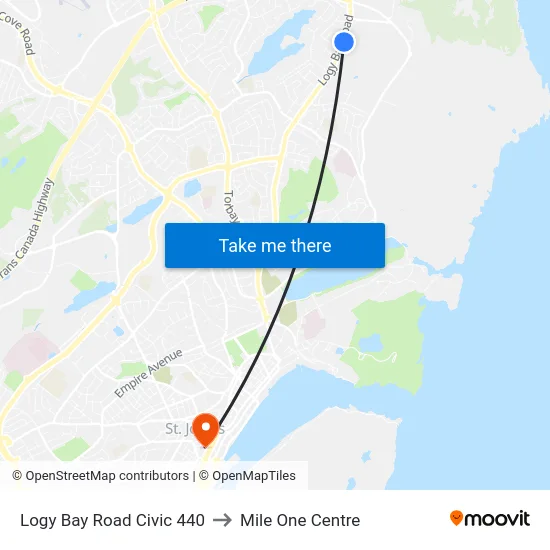 Logy Bay Road Civic 440 to Mile One Centre map