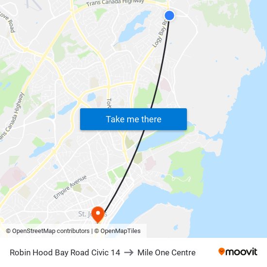 Robin Hood Bay Road Civic 14 to Mile One Centre map