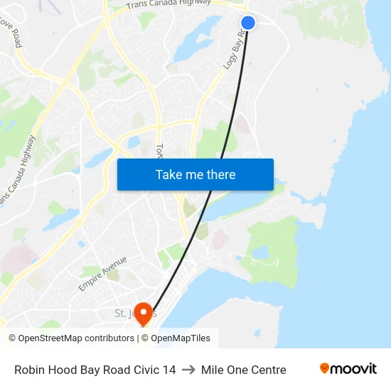 Robin Hood Bay Road Civic 14 to Mile One Centre map