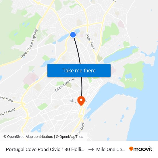 Portugal Cove Road Civic 180 Holliday Inn to Mile One Centre map