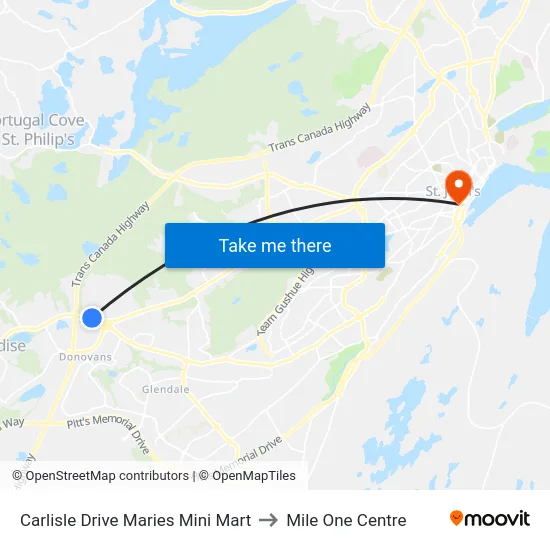 Carlisle Drive Maries Mini Mart to Mile One Centre map