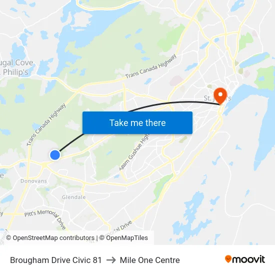Brougham Drive Civic 81 to Mile One Centre map