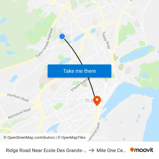 Ridge Road Near Ecole Des Grands-Vents to Mile One Centre map