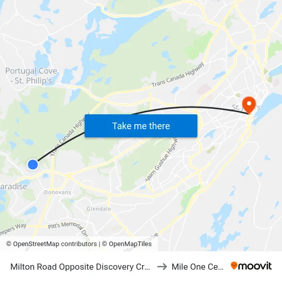 Milton Road Opposite Discovery Crescent to Mile One Centre map