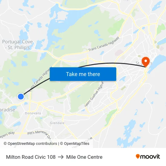 Milton Road Civic 108 to Mile One Centre map