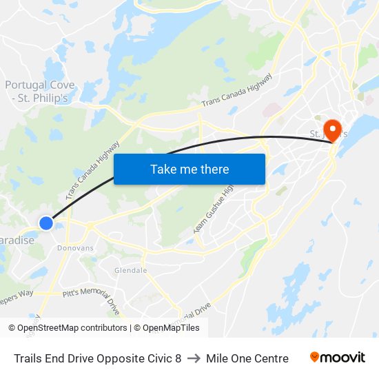 Trails End Drive Opposite Civic 8 to Mile One Centre map