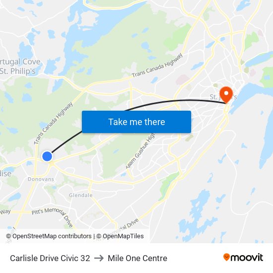 Carlisle Drive Civic 32 to Mile One Centre map