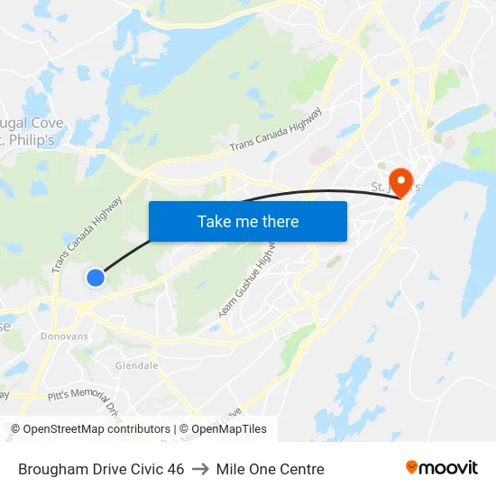 Brougham Drive Civic 46 to Mile One Centre map