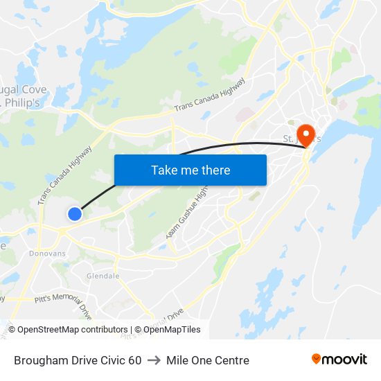 Brougham Drive Civic 60 to Mile One Centre map