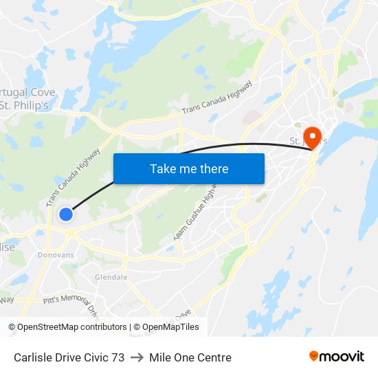 Carlisle Drive Civic 73 to Mile One Centre map