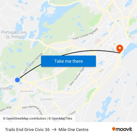 Trails End Drive Civic 36 to Mile One Centre map