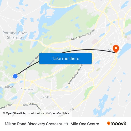 Milton Road Discovery Crescent to Mile One Centre map