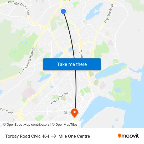 Torbay Road Civic 464 to Mile One Centre map