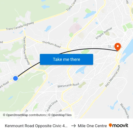 Kenmount Road Opposite Civic 416 to Mile One Centre map