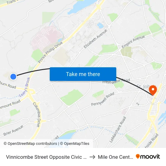 Vinnicombe Street Opposite Civic 28 to Mile One Centre map