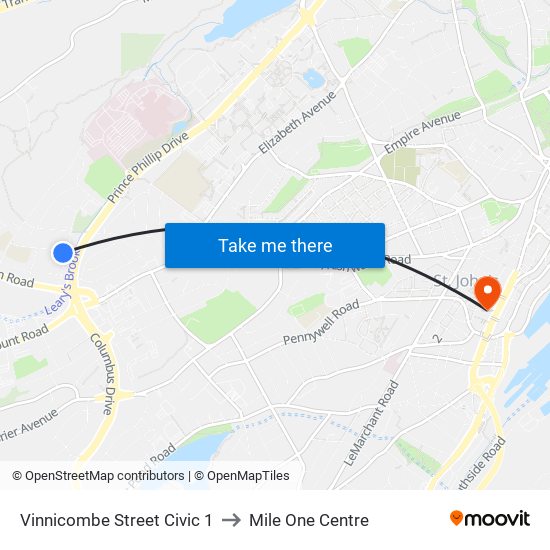 Vinnicombe Street Civic 1 to Mile One Centre map