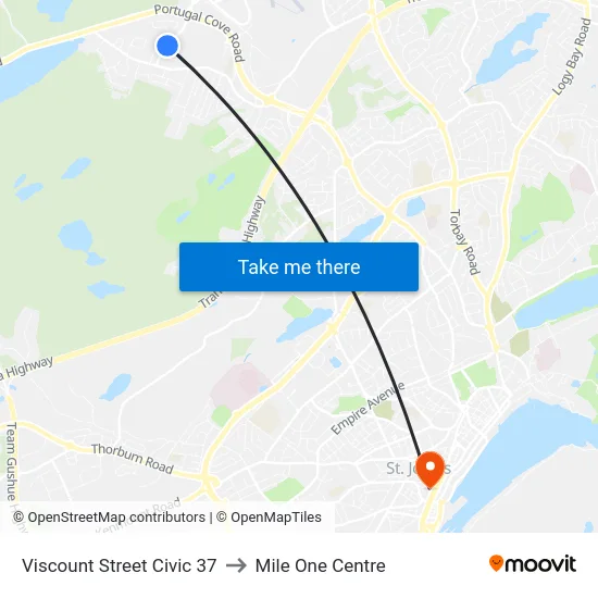 Viscount Street Civic 37 to Mile One Centre map
