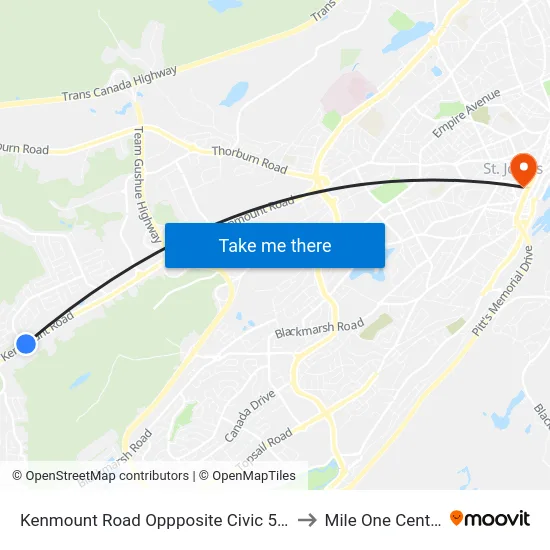 Kenmount Road Oppposite Civic 575 to Mile One Centre map