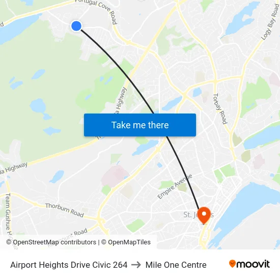 Airport Heights Drive Civic 264 to Mile One Centre map