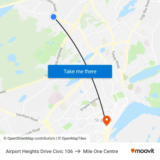 Airport Heights Drive Civic 106 to Mile One Centre map