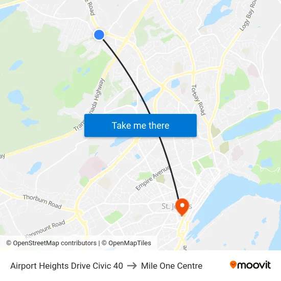 Airport Heights Drive Civic 40 to Mile One Centre map
