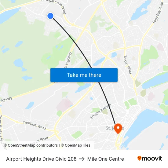 Airport Heights Drive Civic 208 to Mile One Centre map