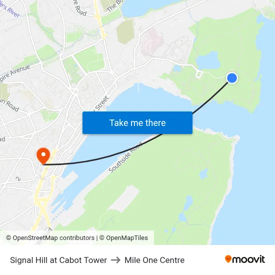 Signal Hill at Cabot Tower to Mile One Centre map
