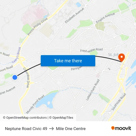 Neptune Road Civic 49 to Mile One Centre map