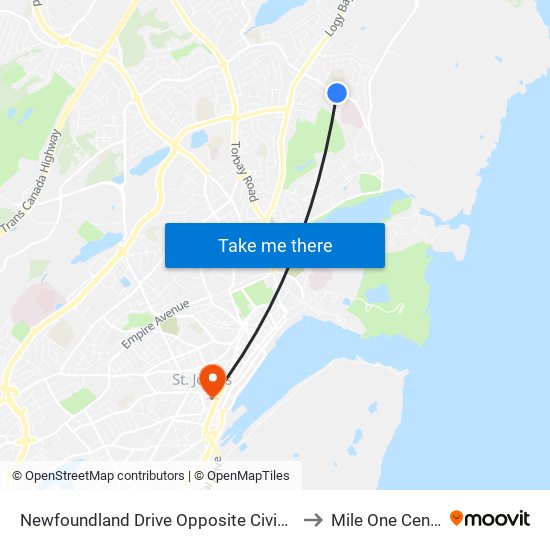 Newfoundland Drive Opposite Civic 245 to Mile One Centre map