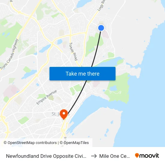 Newfoundland Drive Opposite Civic 245 to Mile One Centre map