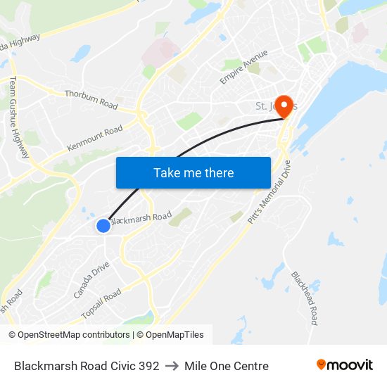 Blackmarsh Road Civic 392 to Mile One Centre map