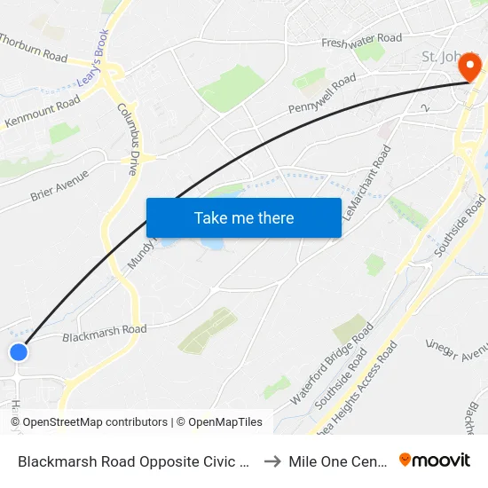 Blackmarsh Road Opposite Civic 392 to Mile One Centre map