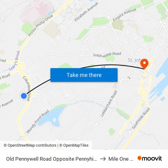 Old Pennywell Road Opposite Pennyhill Condominiums to Mile One Centre map