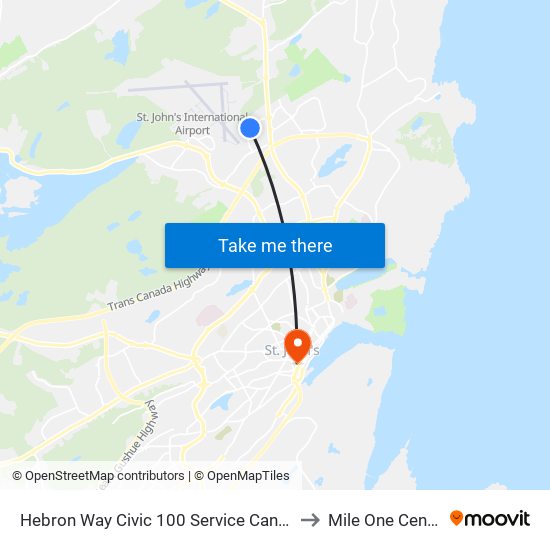 Hebron Way Civic 100 Service Canada to Mile One Centre map