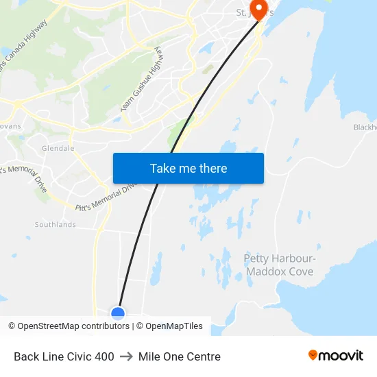 Back Line Civic 400 to Mile One Centre map