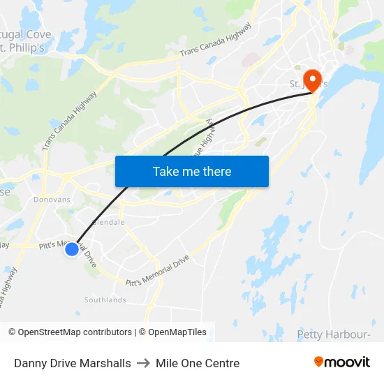 Danny Drive Marshalls to Mile One Centre map