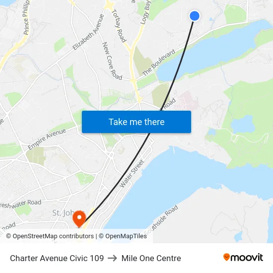 Charter Avenue Civic 109 to Mile One Centre map