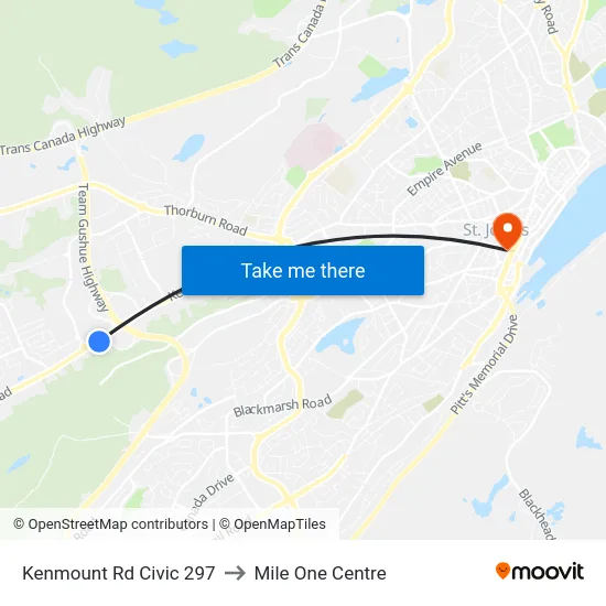 Kenmount Rd Civic 297 to Mile One Centre map