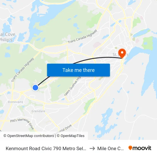 Kenmount Road Civic 790 Metro Self Storage to Mile One Centre map