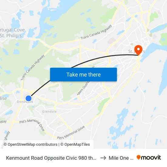 Kenmount Road Opposite Civic 980 the Crossroads Motel to Mile One Centre map