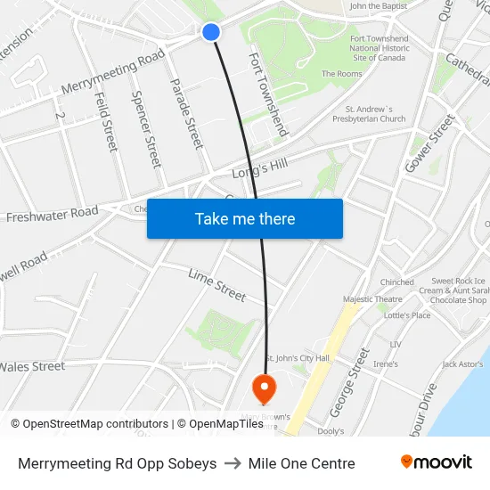 Merrymeeting Rd Opp Sobeys to Mile One Centre map