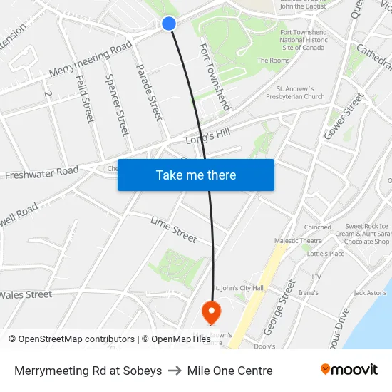 Merrymeeting Rd at Sobeys to Mile One Centre map