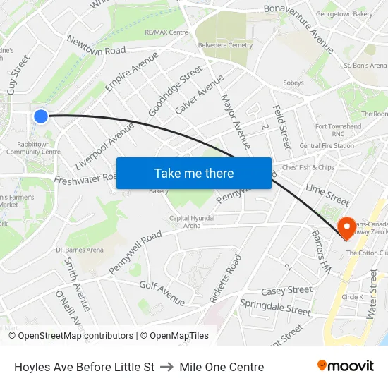 Hoyles Ave Before Little St to Mile One Centre map